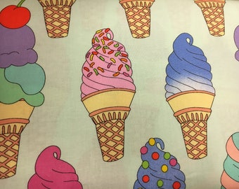 ice cream fabric, ice cream print, ice cream cone print, ice cream fabrics, ice cream prints, cotton by the yard, fabric by the yard
