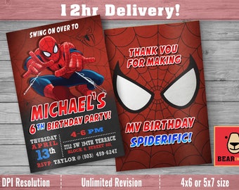 Spiderman Invitation with FREE Thank you Card! Spiderman Invite, Spiderman Party, Spiderman Birthday, Spiderman Printable, Spiderman Digital
