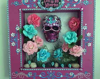 Sugar Skull / Dia de Los Muertos Shadow box, offrenda "Rosey"