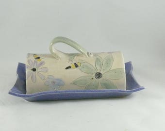 Ceramic Lidded butter dish, Traditional Butterdish, Artistic Colorful butter keeper, Covered tray for oleo, margarine sticks 903