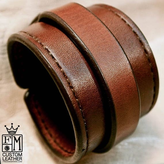 Leather cuff Bracelet brown handstitched custom crafted for YOU in NYC by Freddie Matara
