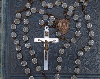 Vintage Clear Glass Rosary Chain Cross Religious