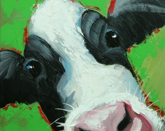 Cow painting 1221 12x12 inch original animal portrait oil painting by Roz