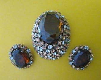 Vintage Rhinestone Brooch and Earrings Set