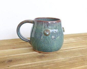 Coffee Cup, Ceramic Stoneware in Sea Mist Glaze - Single Pottery Mug