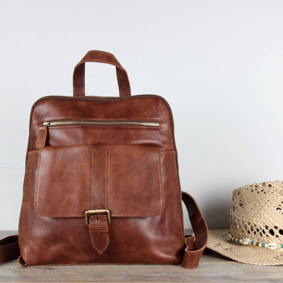Leather Backpack Rucksack antique brown