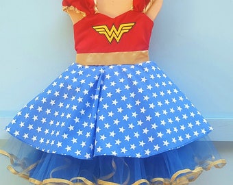 Wonder Woman dress, girls Wonder Woman costume, super hero costume , toddler girls costume, Halloween costume, wonder Woman tutu dress