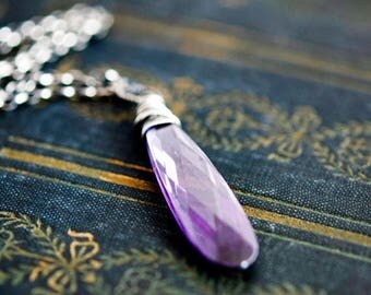 Glass Amethyst Shard Necklace, Glass Necklace, Purple Pendant, Sterling Silver, Glass Pendant, Glass Amethyst, PoleStar, purple, plum