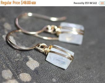 SALE Moonstone Earrings Gold Wire Wrapped White Gemstone Earrings