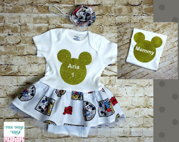 New Mom Gift - Disney Baby Girl Dress - Mickey Mouse - Baby Shower - Personalized - Oneise - Unisex Tshirt - newborn to 3 toddler
