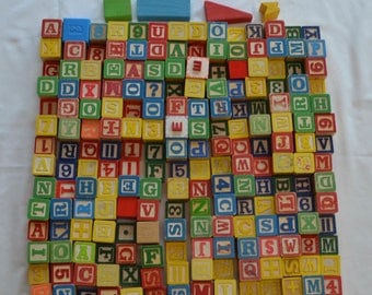 Vintage WOOD ALPHABET BLOCKS abc's lot of 200