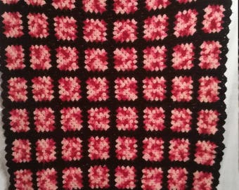 Vintage granny square quilt, handmade afghan blanket throw 40x52