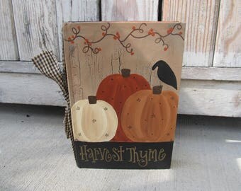 Primitive Autumn Fall Pumpkins and Bittersweet Hand Painted Vintage Book GCC3662