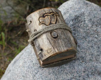 Rustic wood journal small wedding guest book with two hearts and arrow