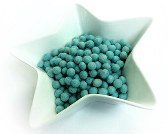 1cm felt balls - 25 aqua pure wool beads - Mint green shade (W100C)