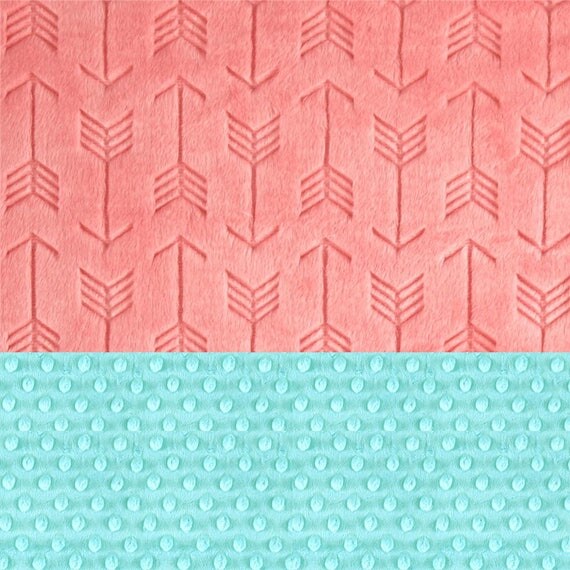 Personalized Baby Blanket For Girl- Minky Blanket - Embossed Arrow Baby Blanket - Coral Aqua // Arrow Nursery / Coral Arrow Blanket