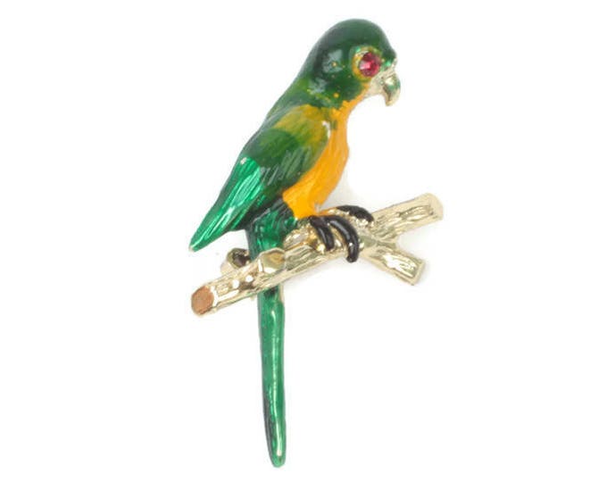 Enameled Parrot Pin Brooch Figural Animal Pin Tropical Bird Pin Vintage