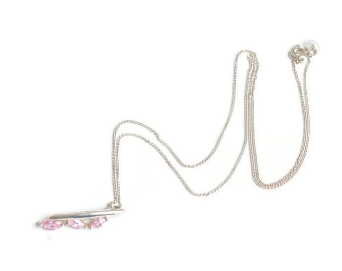 Pink CZ Pendant Necklace Modernist Style Sterling Chain Signed Avon