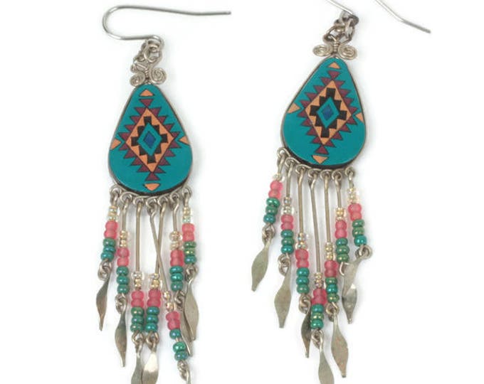 Southwestern Design Dangle Earrings Beaded Drops French Hooks Festival Boho