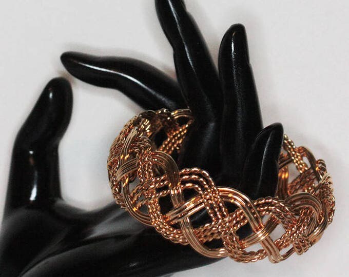 Woven Design Bangle Bracelet Gold Tone Bold Chunky Vintage