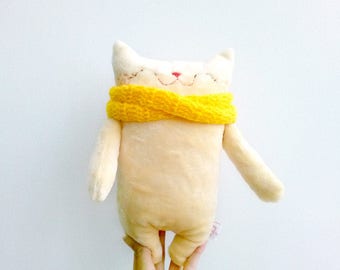Stuffed cat, stuffed animals, stuffed doll, plush cat, plushies, plush fabric cat, plush baby doll, cloth cat, nursery plush, cat decor