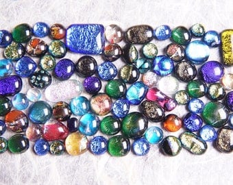Lot of 80 Dichroic Fused Glass Beads Cabs Cabochons
