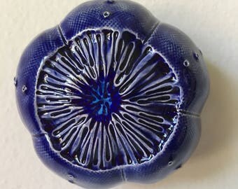 One Cobalt Blue Ceramic Sea Urchin Pod Wall Art 6