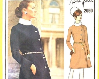 ON SALE Vogue Paris Original 2090 Nina Ricci Designer 60s Misses' Dress A-line wrapped dress fitted bodice gussets Vintage Sewing Pattern Bu