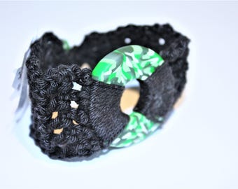 Green and Whilte Polymer Clay Crochet Bracelet