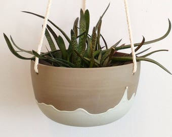 Large plant hanger turquoise and grey - Ceramic hanging planter - Color dripping - Cactus - Succulent - Ceramic plant pot