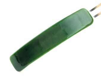 Hair Clip, French Barrette, Dark Forest Green Art Glass, Large