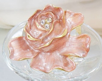 SALE Vintage Frosted Pink Flower Brooch. Pink Swirl Enamel Rhinestone Flower Pin.