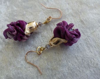 Silk purple gold earrings