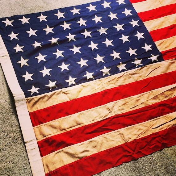 48 Star Flag / American Flag / Linen Flag / 3.5' X 6' 8" / Charming Creamy Tone