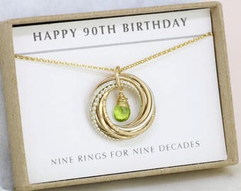 90th birthday gift, August birthstone jewelry for mom, 90th gift August birthday, peridot necklace - Lilia