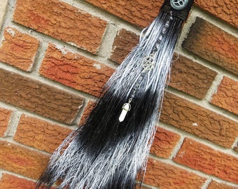 Broom, Witches Broom, Altar Besom, Black and White Altar Broom, READY TO SHIP, Witch's Besom, Witchcraft Wicca, Triquetra, Magick, Witch