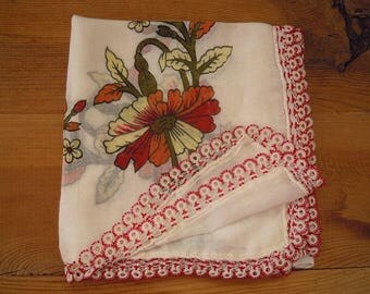 cotton turkish beaded scarf, white floral scarf, oya, vintage