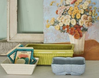 3 Vintage Pottery Window Box Planters