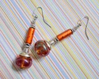 Orange and Silver Boho Earrings (3690)