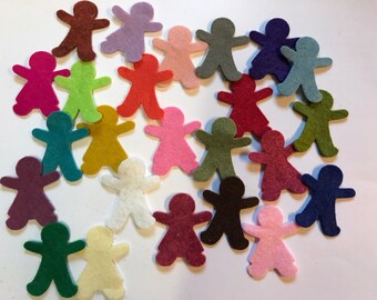 Wool Felt Gingerbread Girl & Boy Die Cut 24 - 1.5 inch tall Random Colored 4035 - Felt People - Kids Crafts - Felt Supplies - Felt Learning