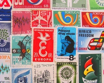 Super Mod 50 Vintage Postage Stamps Psychedelic Pop Art Mad Men Midcentury Modern Contemporary Retro Design 60s 70s US Worldwide Philately