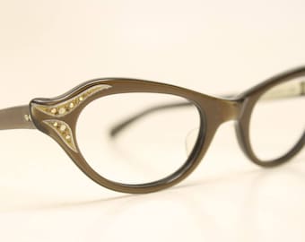 Unused Brown Rhinestone Vintage Cat eye glasses cat eye frames NOS
