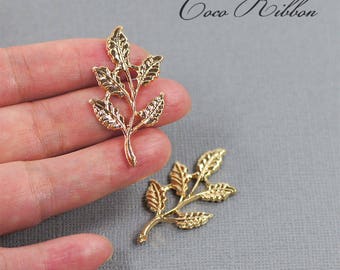 42mm Gold Alloy Leaf Leaves Metal Embellishment Cabochons - 6 pieces A34