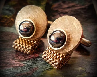 Vintage Hematite Mesh Cuff Links