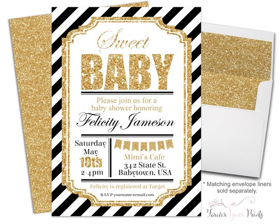 Printable Baby Shower Invites - Baby Shower Invitation Neutral - Baby Boy Invitation - Baby Invitation - Baby Boy Shower - Black and Gold Il_570xn