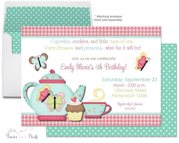 Tea Party Invitation - Tea Party Invite - Tea Birthday Party - Girls Birthday Invitation - Teacup Birthday Invite - Teacup Invitation Il_570xn