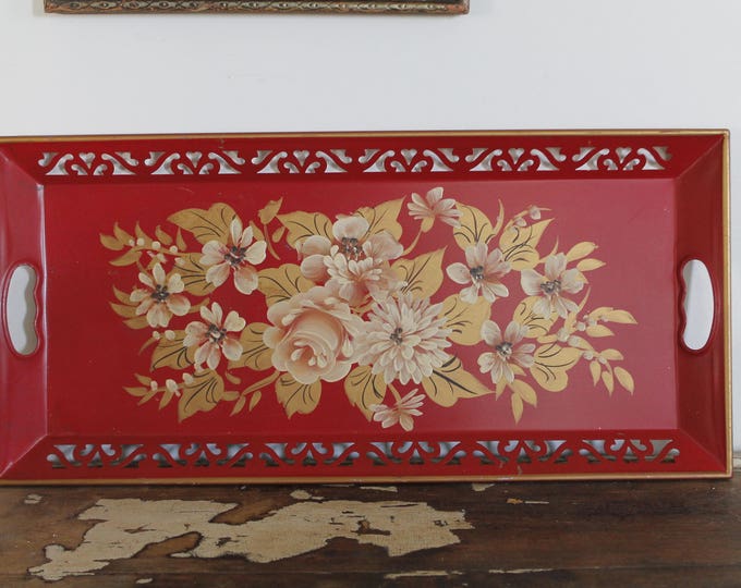 Vintage Reticulated Hand Painted Tole Tray