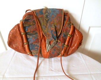 Vintage 80's Southwestern style Leather Samir Shoulder Bag