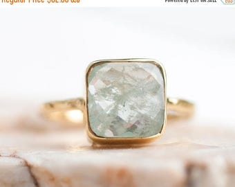 40 OFF - Aquamarine ring - March Birthstone Ring - Gemstone Ring - Stacking Ring - Gold Ring- Cushion Cut Ring