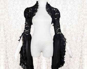 Shrug Nimbata black, goth bolero, gothic wedding, victorian sample pre-sale, approx size S, Somnia Romantica by Marjolein Turin